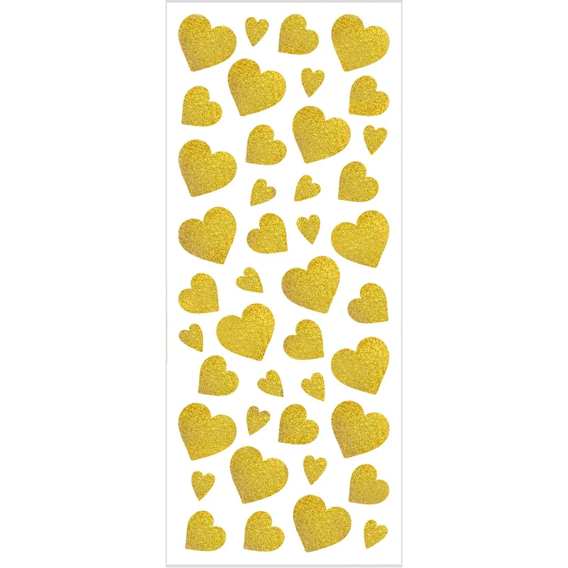 Glitterstickers, hjärtan, ark 10x24 cm, ca. 84 st., guld, 2 ark/ 1 förp. [HOB-29156]