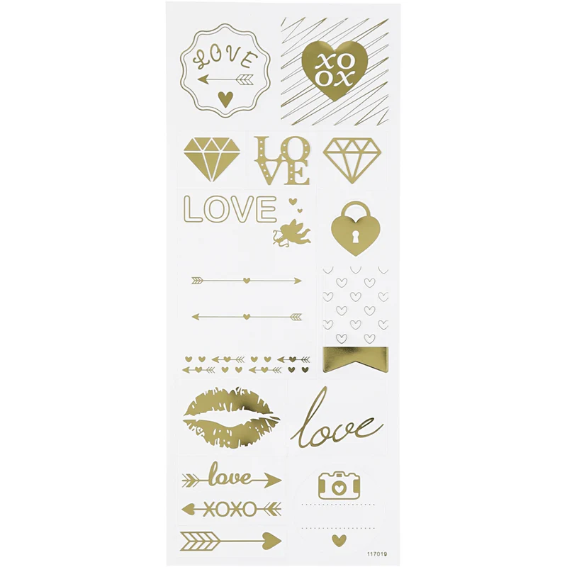 Stickers, love, ark 10x24 cm, ca. 14 st., guld, 1 ark [HOB-29148]