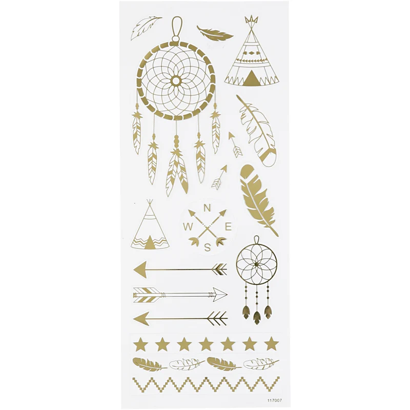 Stickers, indianer, ark 10x24 cm, ca. 17 st., guld, 1 ark [HOB-29145]
