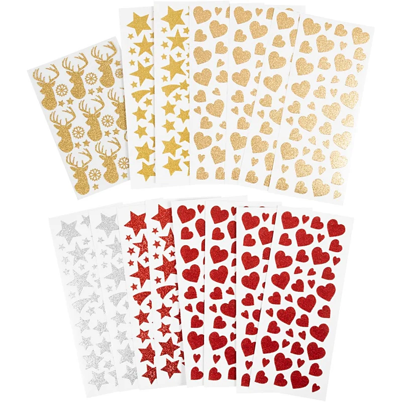 Glitterstickers, ark 10x24+12x18,5 cm, 8 ark/ 1 förp. [HOB-29113]