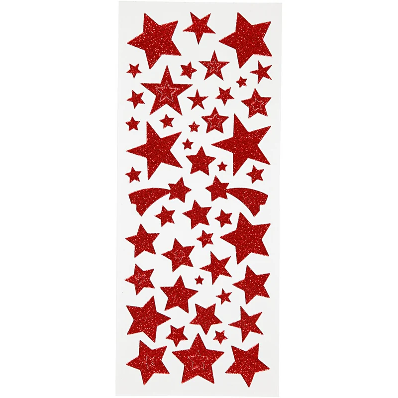 Glitterstickers, stjärnor, ark 10x24 cm, ca. 110 st., röd, 2 ark/ 1 förp. [HOB-29112]