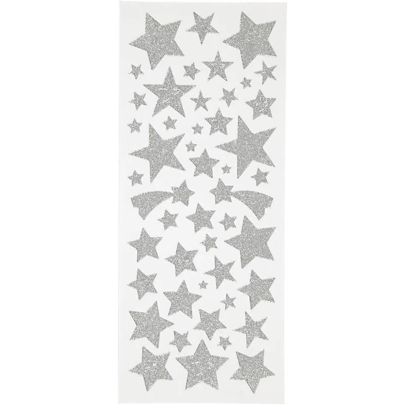 Glitterstickers, stjärnor, ark 10x24 cm, ca. 110 st., silver, 2 ark/ 1 förp. [HOB-29111]