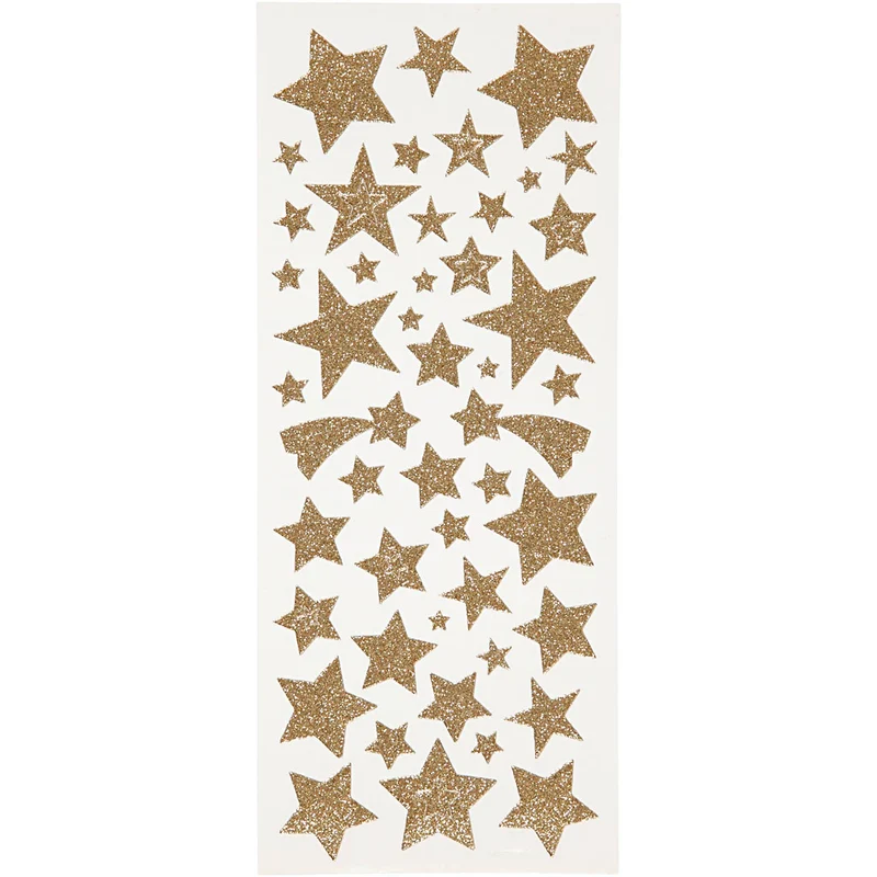 Glitterstickers, stjärnor, ark 10x24 cm, ca. 110 st., guld, 2 ark/ 1 förp. [HOB-29110]