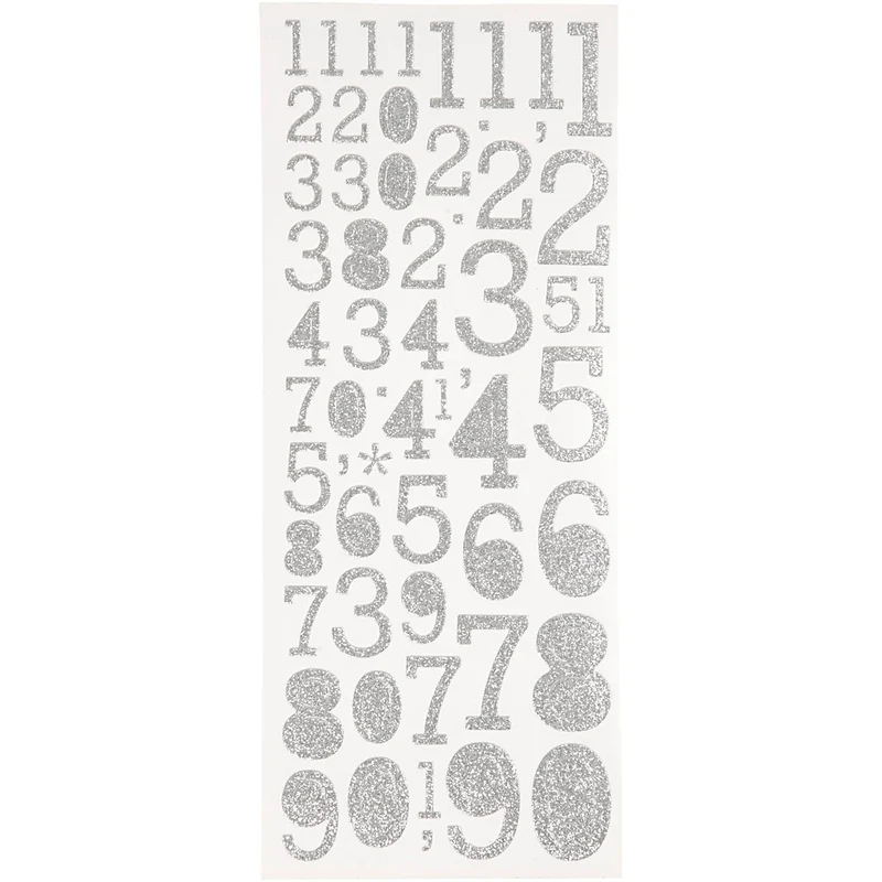 Glitterstickers, siffror, ark 10x24 cm, silver, 2 ark/ 1 förp. [HOB-29109]