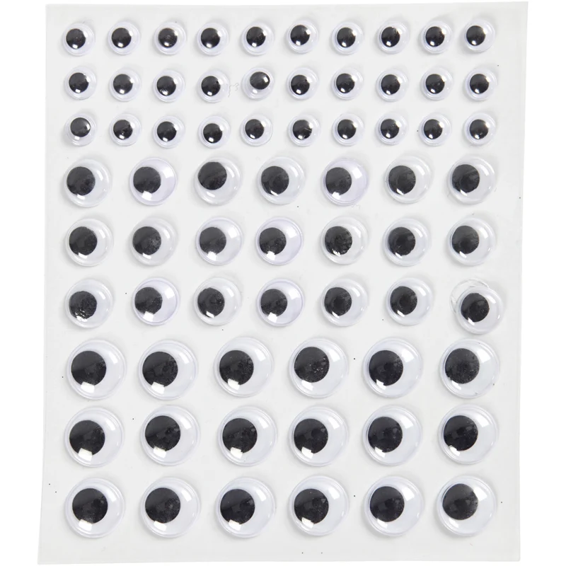 Rörliga ögon, självhäftande, Dia. 8+12+14 mm, vit, 69 st., 1 ark [HOB-28997]