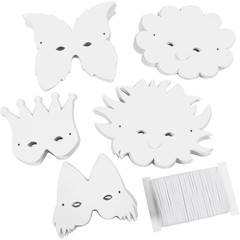 Masker av papp och elastiskt band, H: 15-20 cm, 230 g, vit, 100 mix./ 1 förp. [HOB-59261]