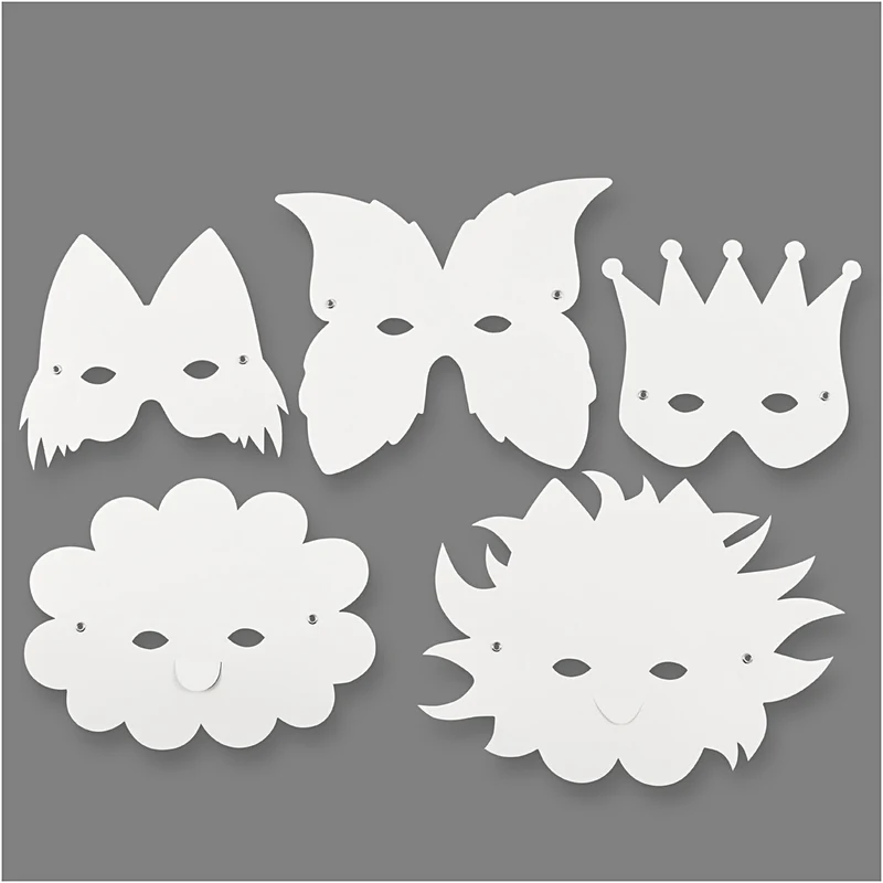 Masker av papp och elastiskt band, H: 15-20 cm, 230 g, vit, 5 st./ 1 förp. [HOB-592600]