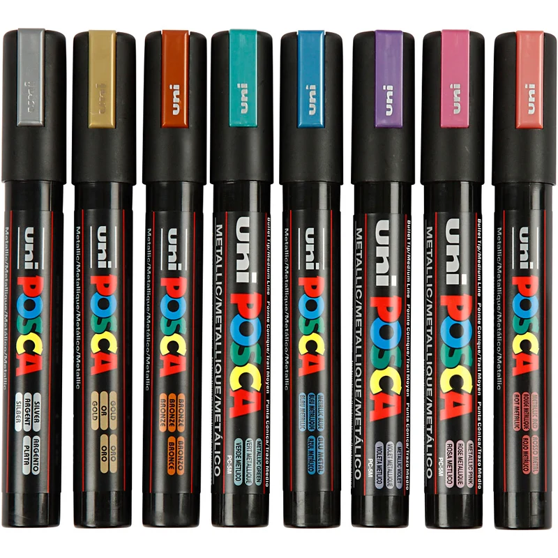 Posca Marker , nr. PC-5M, spets 2,5 mm, Medium, metallicfärger, 8 st./ 1 förp. [HOB-276901]