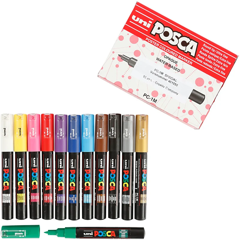 Posca Marker , nr. PC-1M, spets 0,7 mm, extra fine, mixade färger, 12 st./ 1 förp. [HOB-273900]