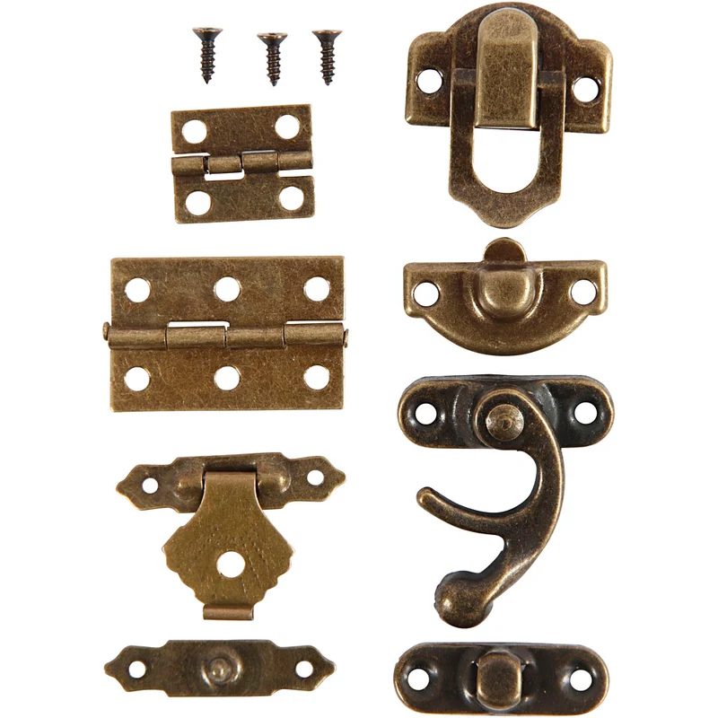 Minibeslag, stl. 16x19-19x29,5 mm, antikguld, 15 set/ 1 förp. [HOB-58000]