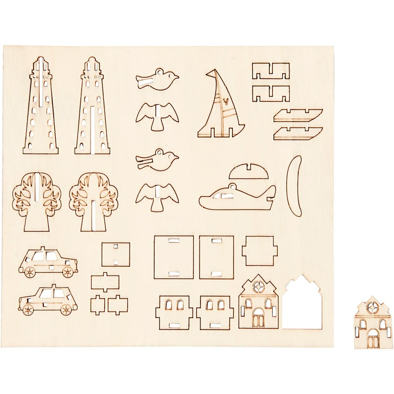 Sätt-ihop-själv träfigurer, vardag, L: 15,5 cm, B: 17 cm, tjocklek 3 mm, 1 förp. [HOB-57881]