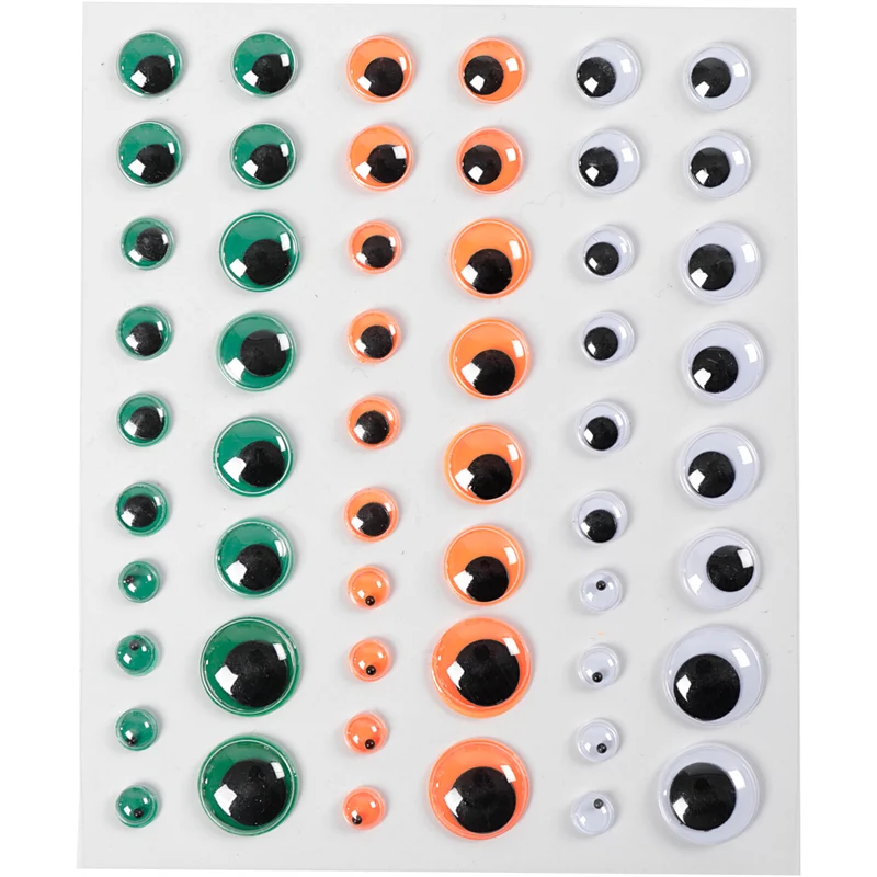 Rullögon, självhäftande, Dia. 6+8+10+12+15 mm, grön, orange, vit, 54 st., 1 ark [HOB-28994]