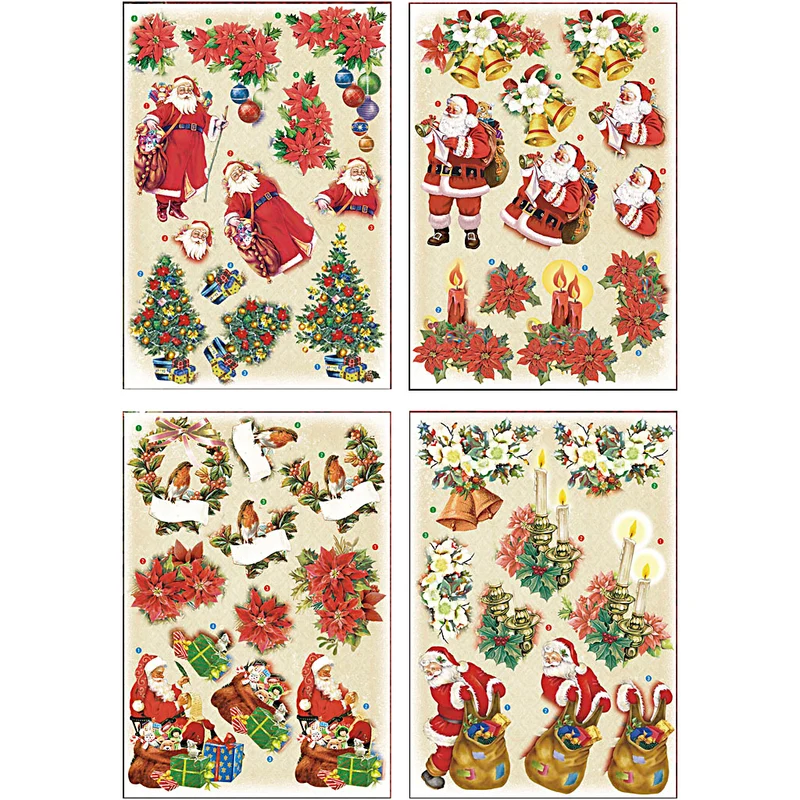 3D Motiv, jultomte och julstjärnor, ark 21x30 cm, 4 ark/ 1 förp. [HOB-28665]