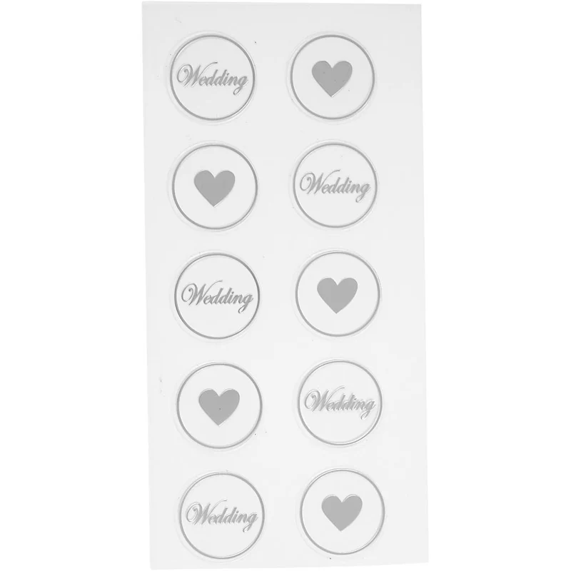 Stickers, hjärta - wedding, Dia. 25 mm, ark 7,8x15,5 cm, svart, 2 mix. ark/ 1 förp. [HOB-28439]