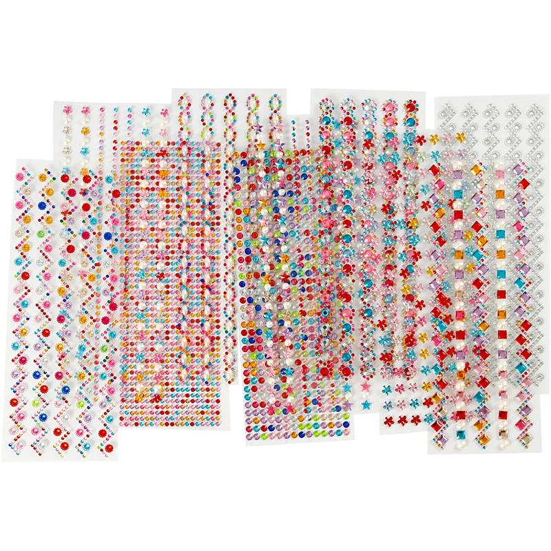 Rhinestones/Rhinstenar, Dia. 2-10 mm, ark 27x9 cm, Innehållet kan variera , 12 mix. ark/ 1 förp. [HOB-28402]