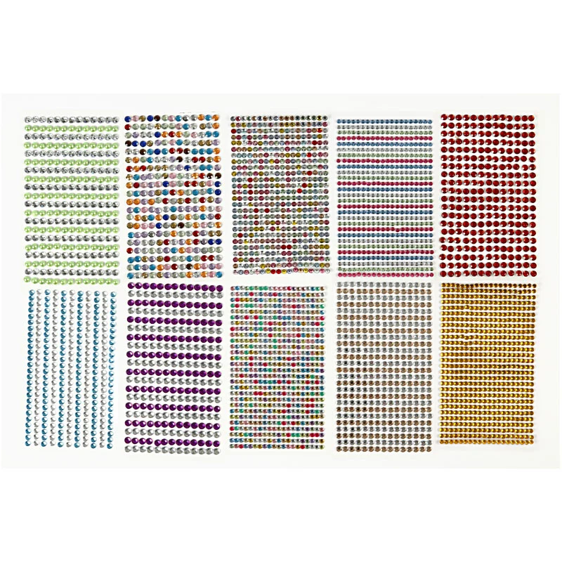 Rhinstenar stickers, Dia. 4-6 mm, ark 16x9,5 cm, mixade färger, 10 ark/ 1 förp. [HOB-28303]