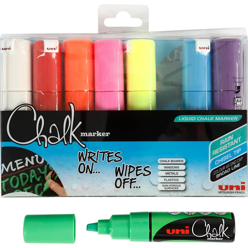 Chalk Marker, spets 8 mm, mixade färger, 8 st./ 1 förp. [HOB-279918]