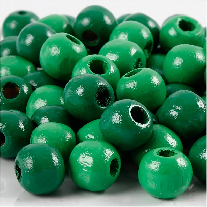 Träpärlor, Dia. 10 mm, Hålstl. 3 mm, ca. 70 st., grön, 20 g/ 1 förp. [HOB-570597]