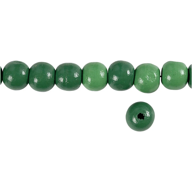 Träpärlor, Dia. 12 mm, Hålstl. 3 mm, ca. 40 st., grön, 22 g/ 1 förp. [HOB-570417]