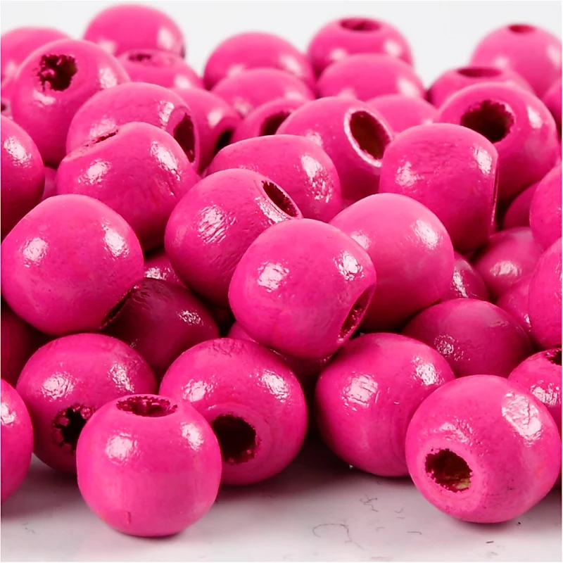 Träpärlor, rosa, Dia. 12 mm, Hålstl. 3 mm, 22 g/ 1 förp., 40 st. [HOB-570416]
