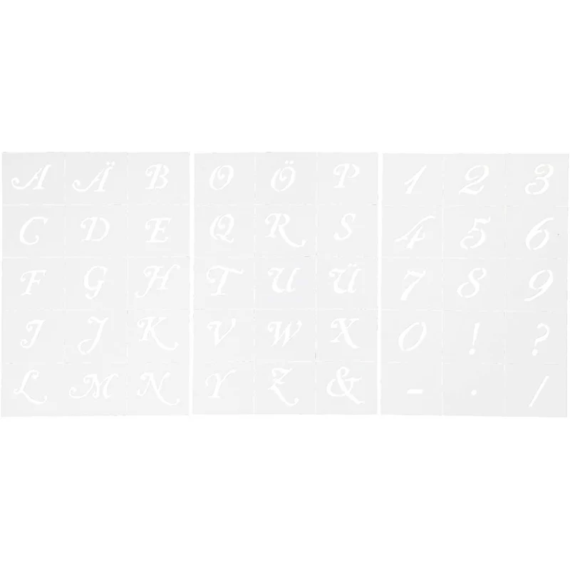 Schabloner, bokstäver och siffror, H: 20-30 mm, A5, ark 148x210 mm, 3 ark/ 1 förp. [HOB-26965]