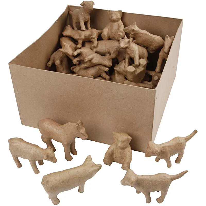 Minidjur av papier-maché, H: 8-12 cm, 60 st./ 1 förp. [HOB-26689]