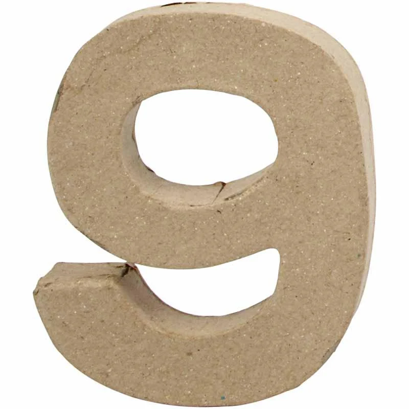 Pappsiffra, 9, H: 10 cm, B: 8,5 cm, tjocklek 1,7 cm, 1 st. [HOB-26676]