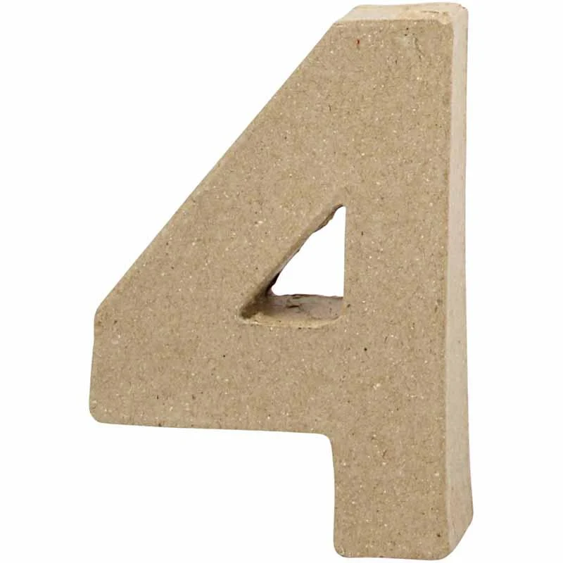 Pappsiffra, 4, H: 10 cm, B: 6,8 cm, tjocklek 1,7 cm, 1 st. [HOB-26671]