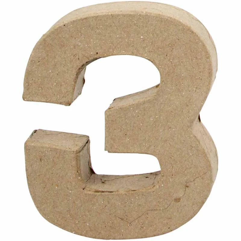 Pappsiffra, 3, H: 10 cm, B: 8 cm, tjocklek 1,7 cm, 1 st. [HOB-26670]
