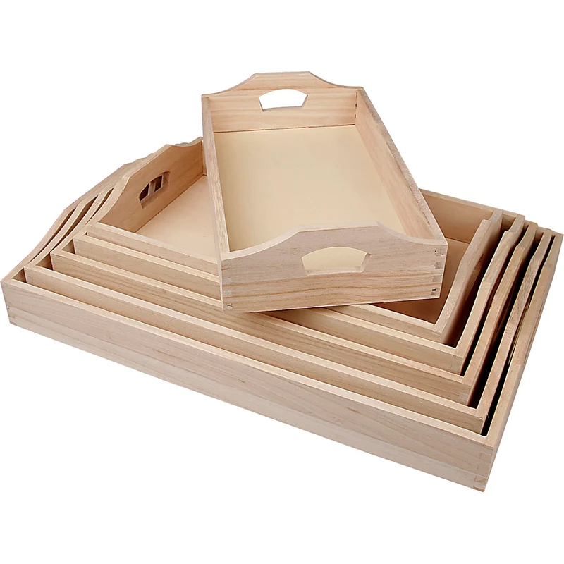 Serveringsbrickor, H: 5 cm, L: 29+32+35+38+41+44 cm, B: 16,5+19+22+25+27+30 cm, 6 st./ 1 set [HOB-57522]