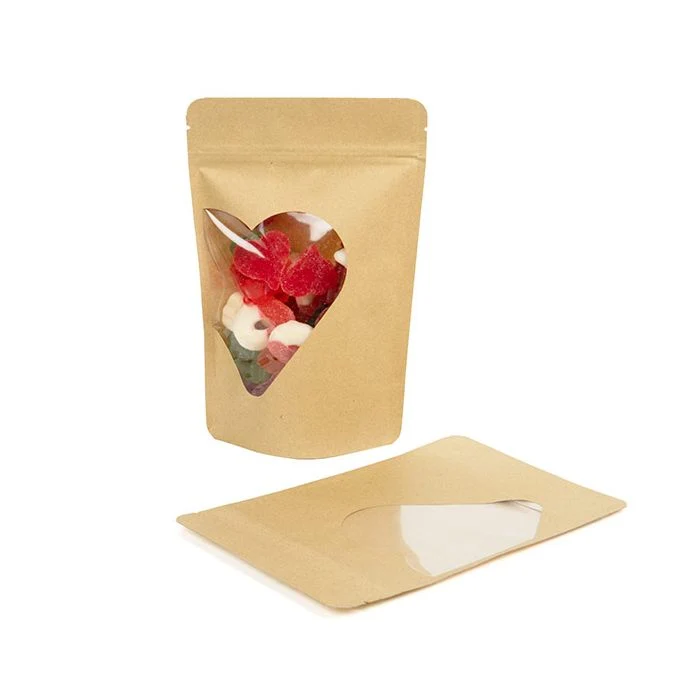 Stå upp påsar Kraft med hjärtfönster 13x7,9x20,6 cm (25 st) [ZBGW3KHT]