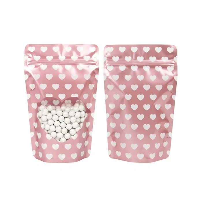 Stå upp påsar Roséguld med vita hjärtan 13x7,9x20,6 cm (25 st) [ZBGSW3WH]