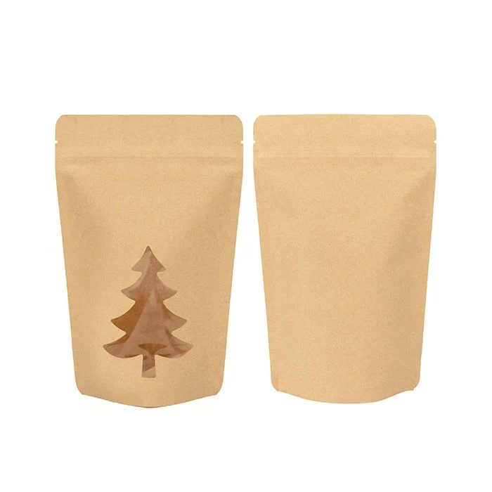 Stå upp påsar Kraft med trädfönster 13x7,9x20,6 cm (25 st) [ZBGSW3KT]