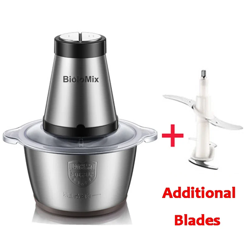 BioloMix 500W Electric Meat Grinder & Food Chopper – 2L Stainless Steel, 2 Speeds, Slicer | 110V / 220V