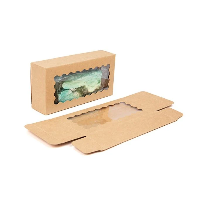 Lådor Kraft med skalloped fönster 7x3,7x14 cm (25 st) [WKRG11]
