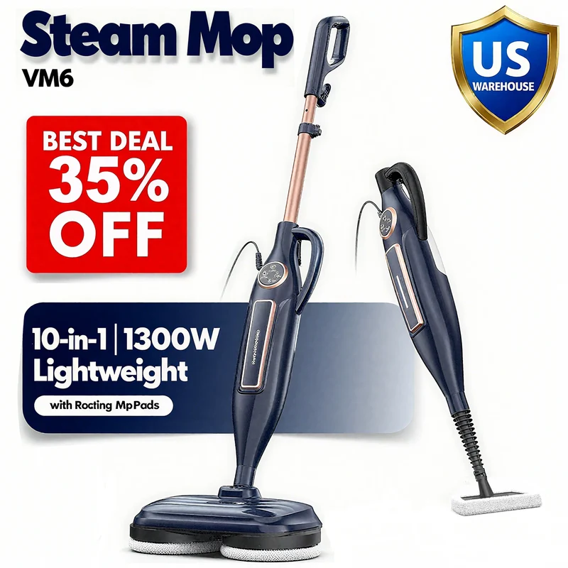 Devoac VM6 Steam Mop 10-in-1 – 1300W Rotating Mop Pad, LED, 330ml Tank, Hardwood & Laminate