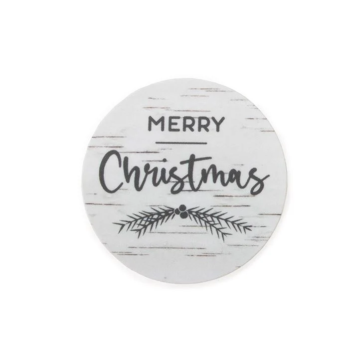 Klistermärken Round Merry Christmas (vit björk med grå text) 3,8 cm (1 ark) [LS1HMC]