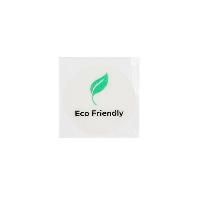 Klistermärken runda miljövänliga (klara med grönt blad och svart text) 2,5 cm (1 ark) [LS1ECO]