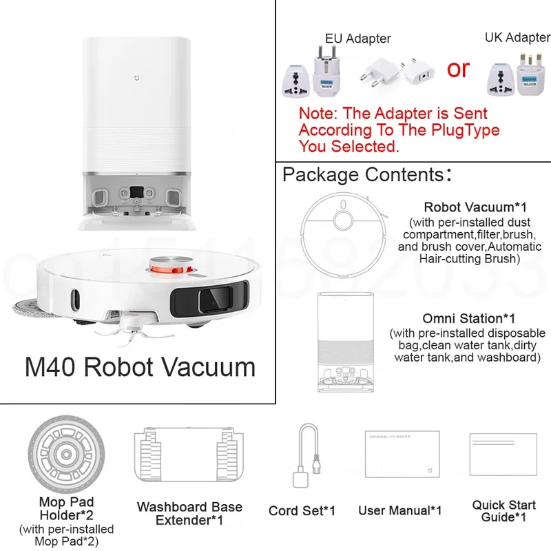 Xiaomi MIJIA M40 Robot Vacuum Cleaner – High-Precision Obstacle Avoidance, 12kPa Suction | EU/UK