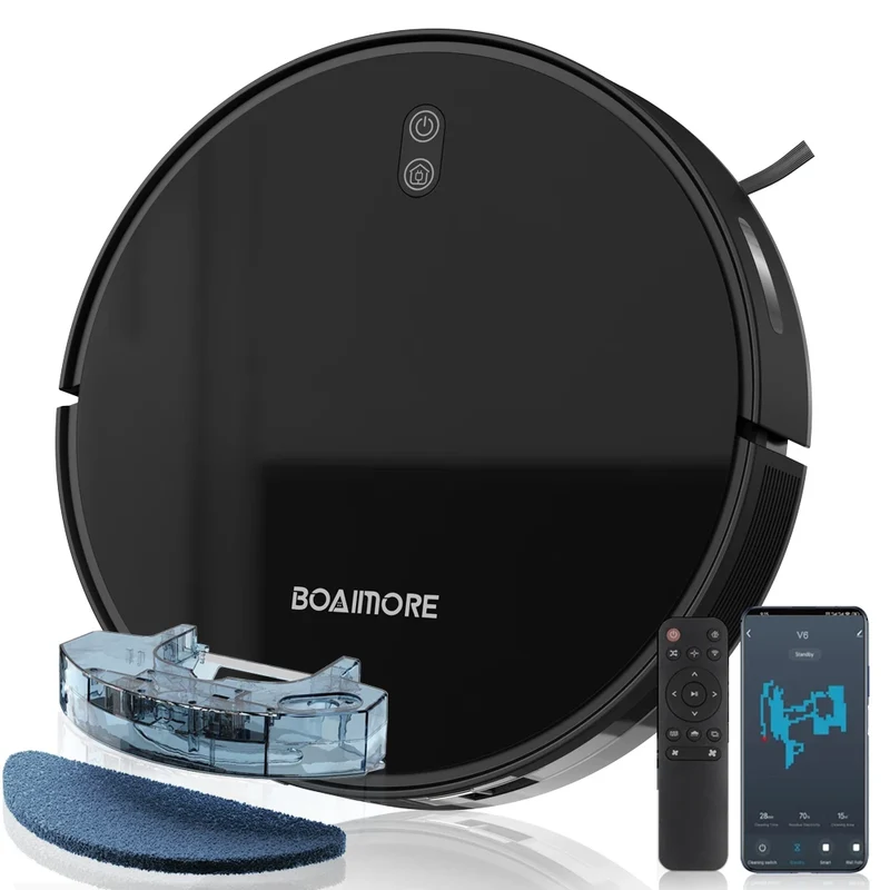 Robot Vacuum & Mop Combo – 6000PA Suction, WiFi & Voice Control, Auto-Recharge, Pet Hair | V6