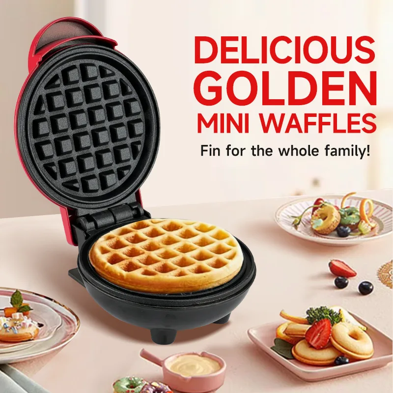 Mini Electric Waffle Maker – Double-Sided Heating, Sandwich & Breakfast Maker | Round & Heart Shape | US/EU/UK