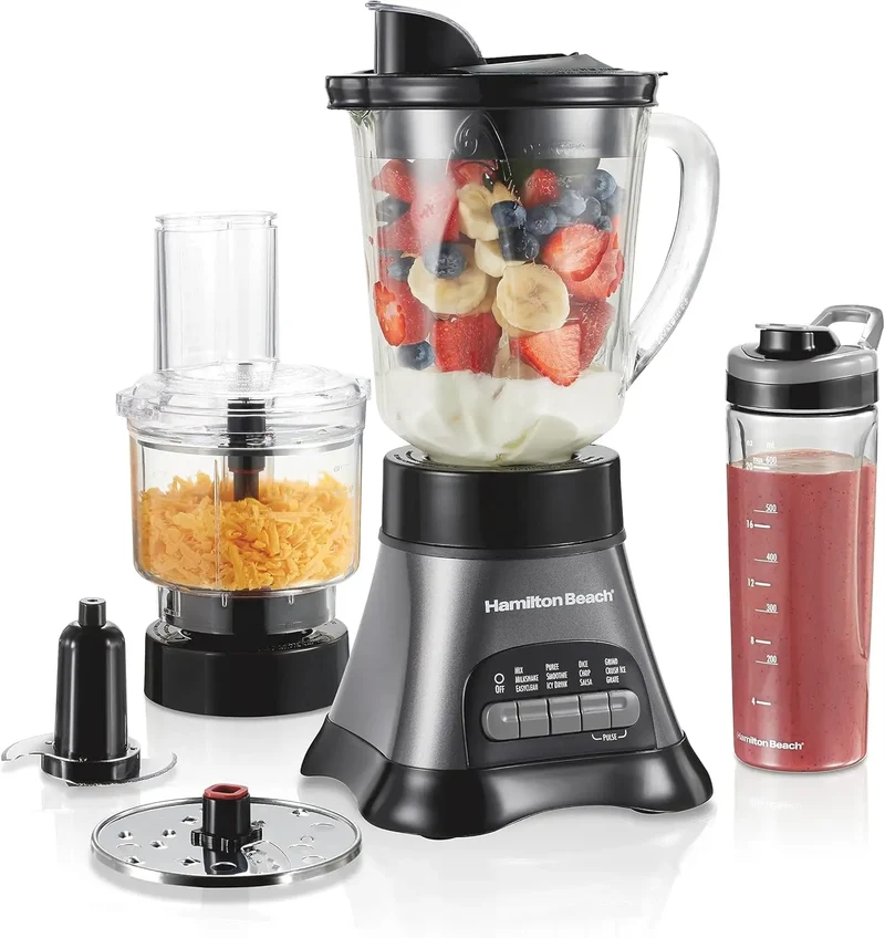 700W Blender & Food Processor Combo – 40oz Glass Jar, Travel Cup, 3-Cup Food Chopper | Gray/Black