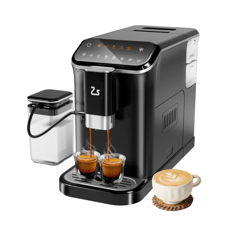 20 Bar Fully Automatic Espresso Machine – Built-in Grinder, Milk Frother, 6 Recipes, 1.5L Tank