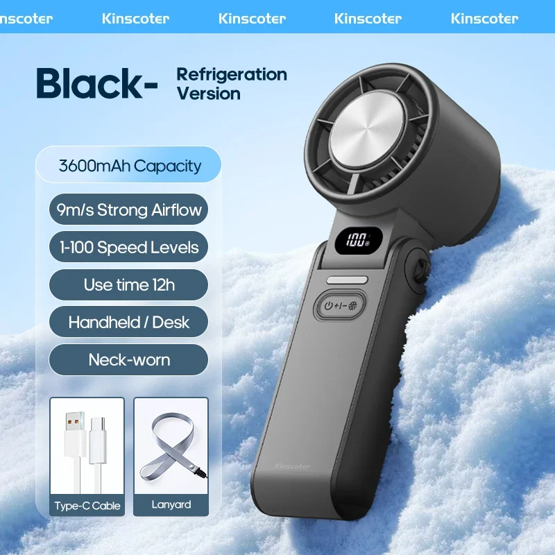 KINSCOTER Foldable Handheld Fan – 3600mAh, 100-Speed, Ice Cooling