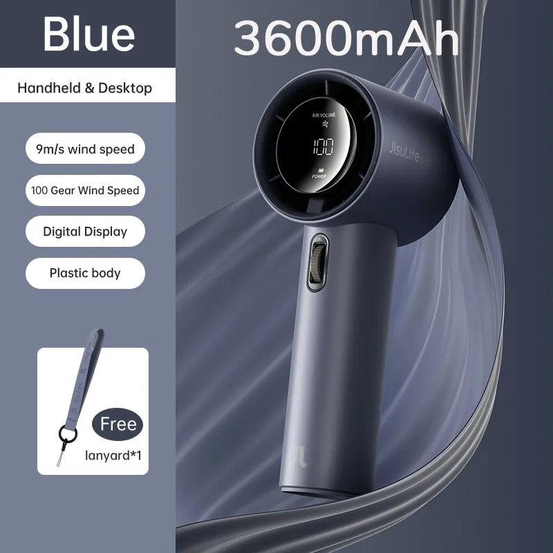 JISULIFE Mini Portable Hand Fan – 100 Wind Speeds, LED Display, 3600/5000mAh, Brushless Motor