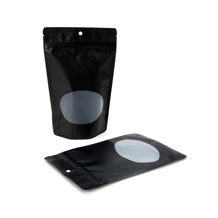 Stå upp påsar Väskor med ovalt fönster Matte Black 14.9x8.9x23.2 cm (100 st) [ZBGO7MBH]