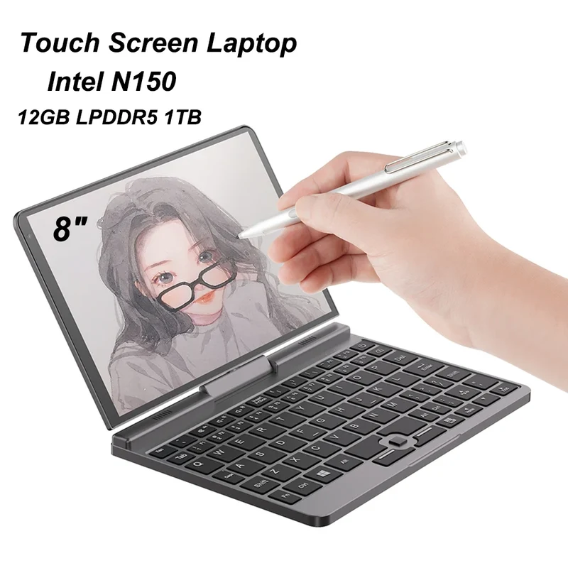 8-Inch Touch Screen Mini Laptop – Intel N95, 12GB LPDDR5, 1TB, WiFi 6, Windows 11 Pro