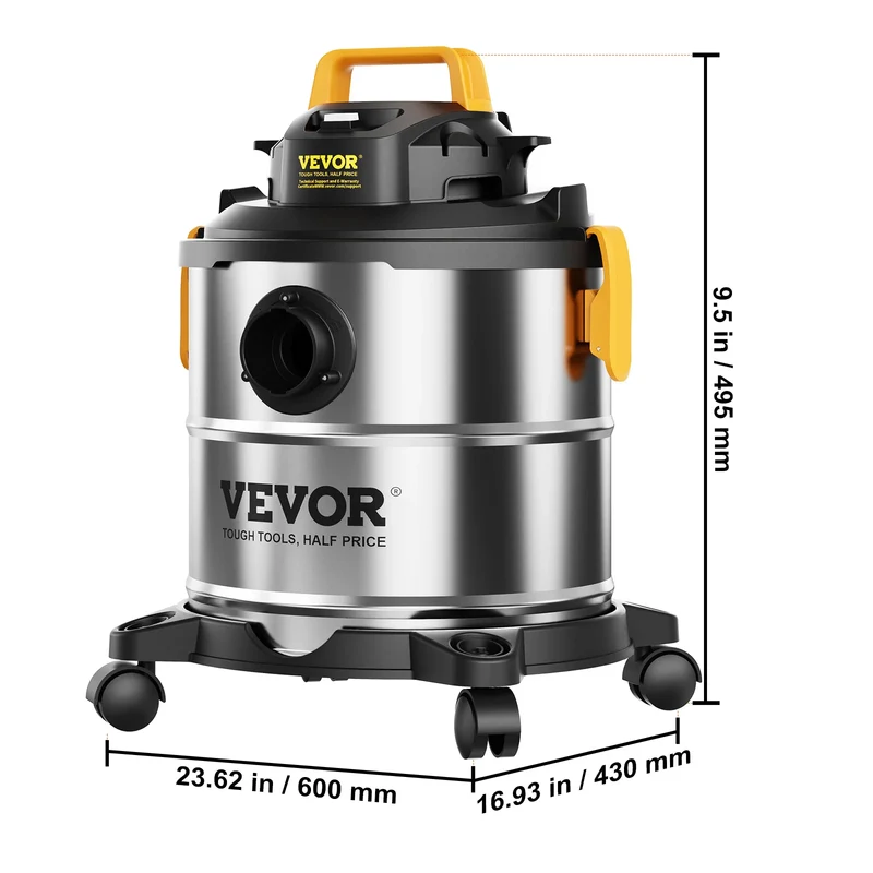 SucceBuy Stainless Steel Wet & Dry Shop Vacuum – Powerful Suction for Carpet, Debris & Pet Hair