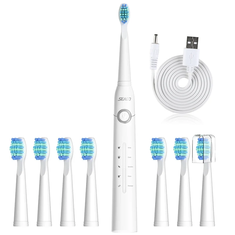 Seago SG-958 Fast Rechargeable Electric Toothbrush – Smart Auto, 8 Brush Heads, 5 Modes, IPX7 Waterproof