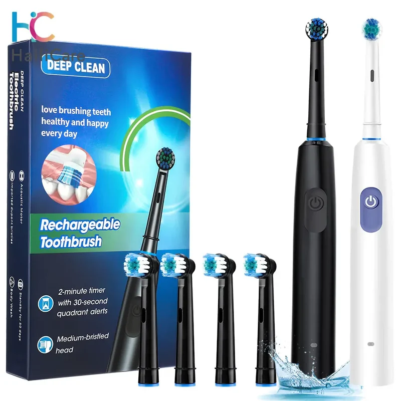 Smart Rotating Electric Toothbrush – 5 Modes, 4 Replacement Heads, Timer, Teeth Whitening, Rechargeable